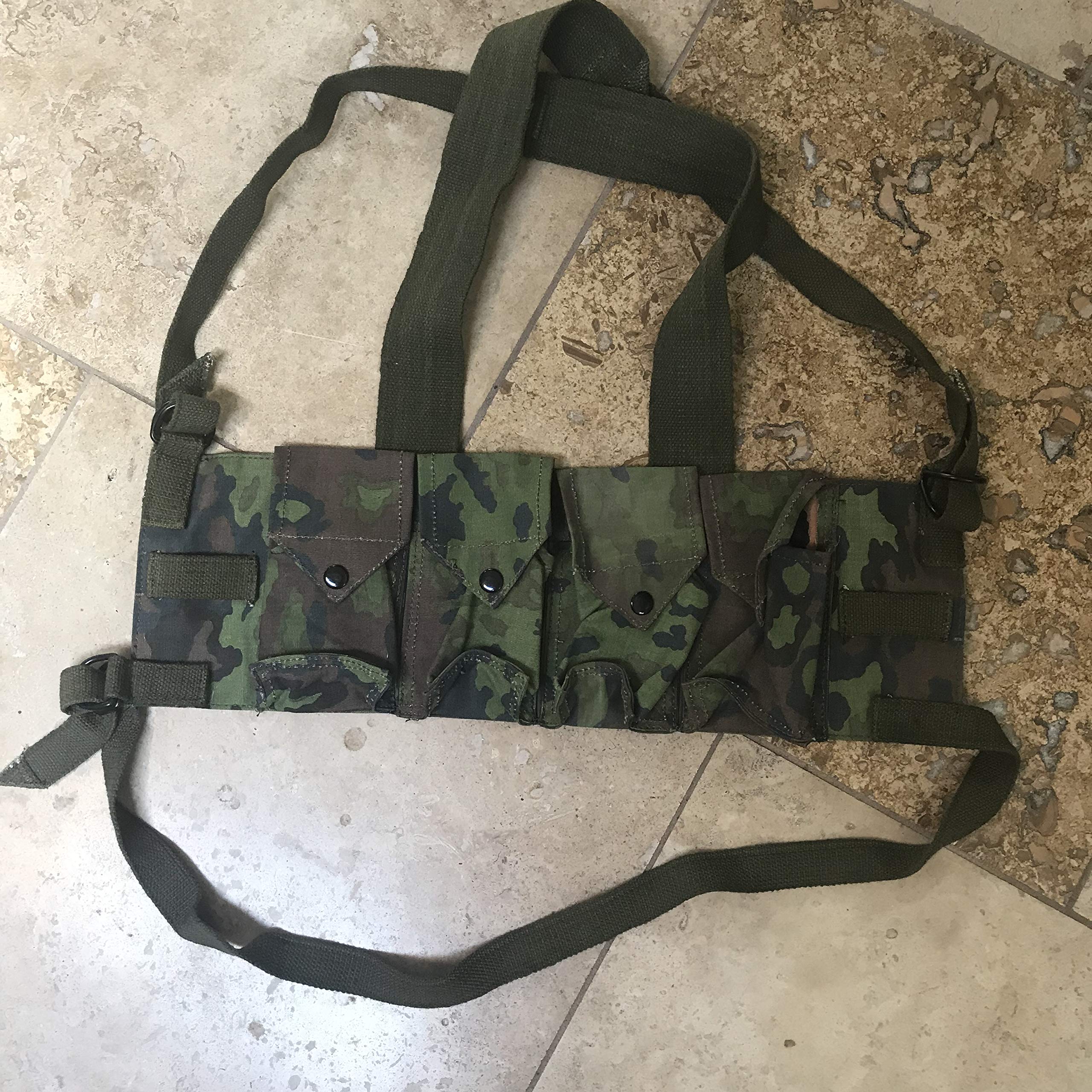 Fereday and Sons Rhodesian Bush War 20rd .308/7.62x51mm Magazine Tactical Canvas 4 Mag Pouch Chest Rig (Woodland Green Camo)