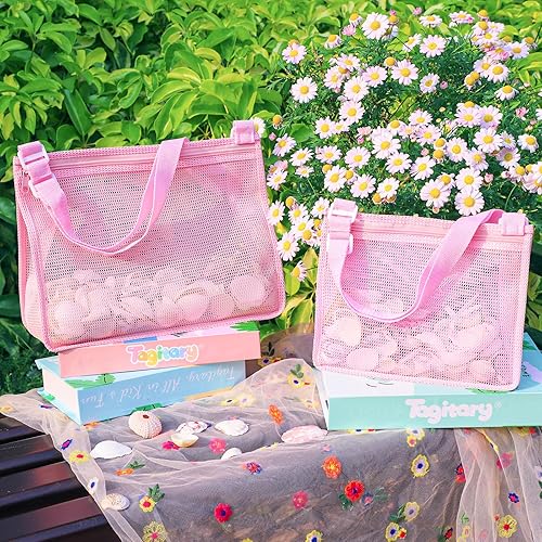 Miniatura 2 de Tagitary Bolsa de malla para juguetes de playa, juguetes de arena para recoger conchas, bolsa de piscina con cremallera, artículos esenciales para