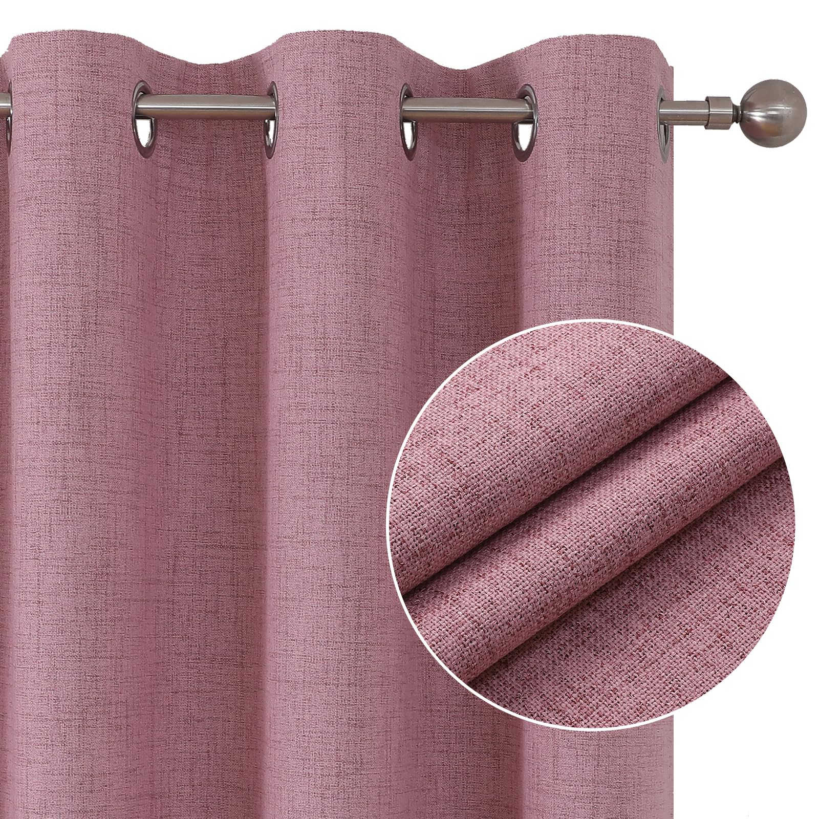 Joydeco Pink Curtains Blackout 84 Inches Long for Nursery Girls Bedroom, Pink Blackout Curtains 2 Panels Set for Bedroom, Linen Grommet Room Darkening Curtains for Living Room (52x84 inch,Pink)