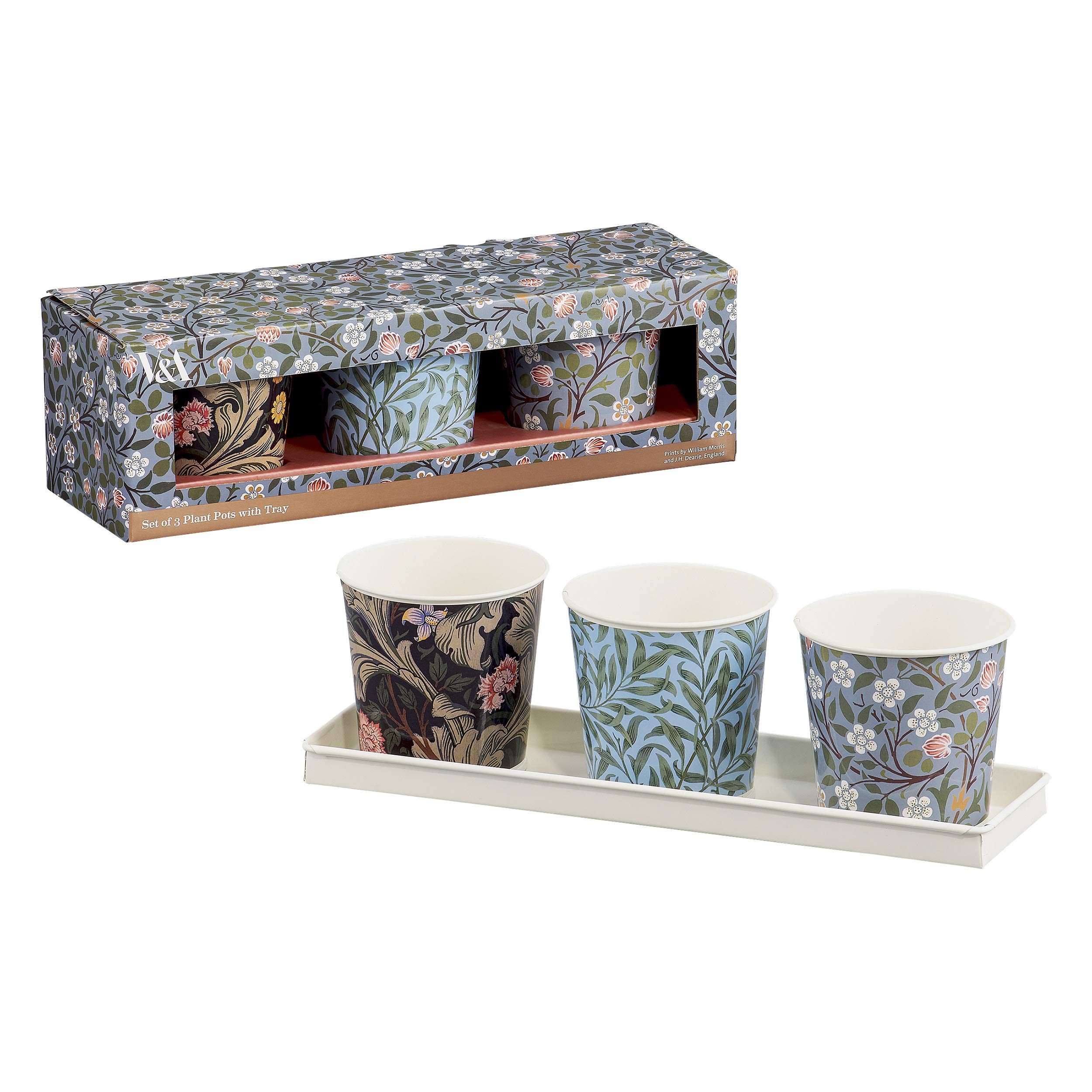 V&A Set mit 3 Blumentöpfen mit Tablett, Mehrfarbig