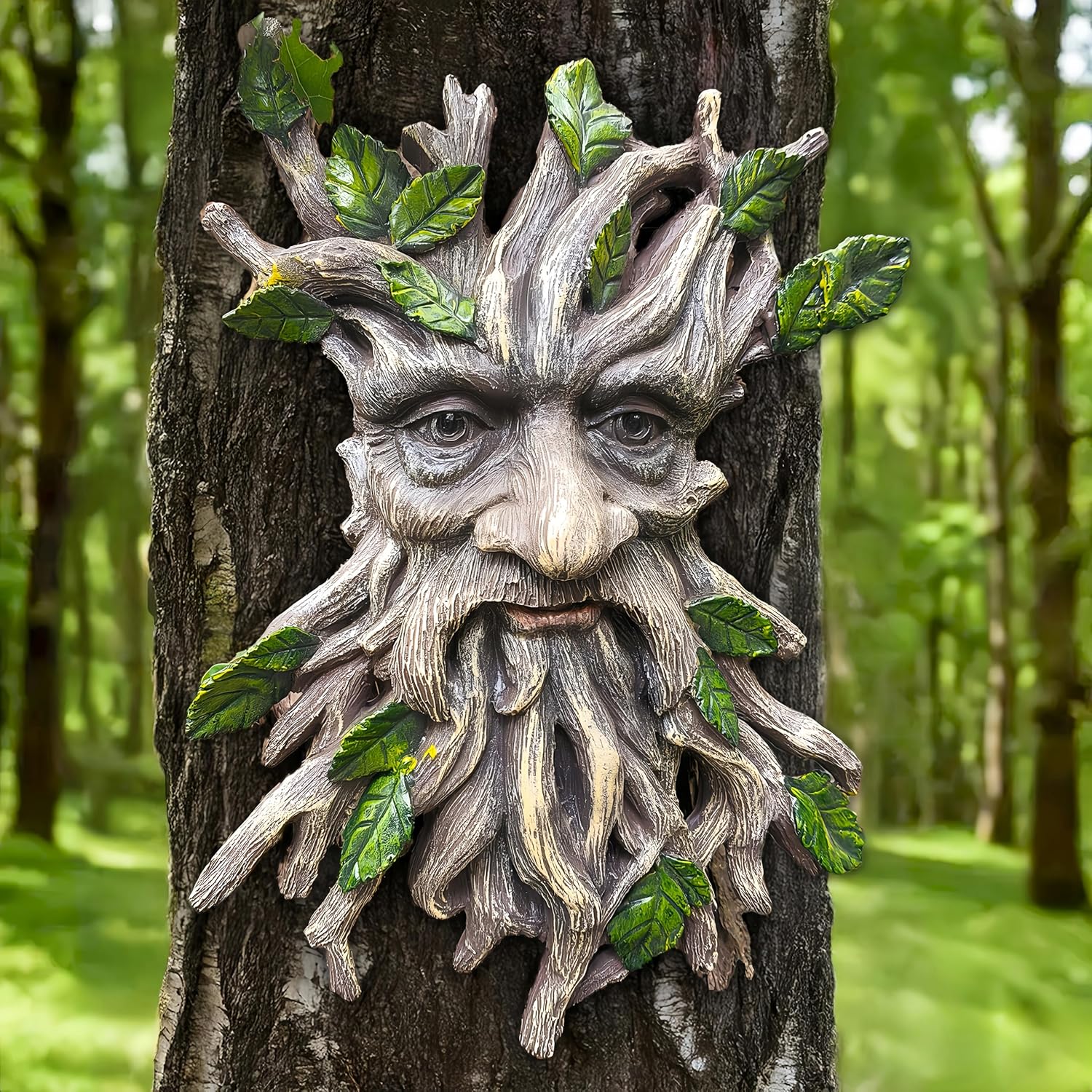 Teaeeno Charming Tree Face Garden Decor, Whimsical Old for Man Resin Statue with Foliage Features, Large Outdoor Tree Hugger for Yard Art, Root Detail, Trees Decorations Outdoor Wallmounted Statue