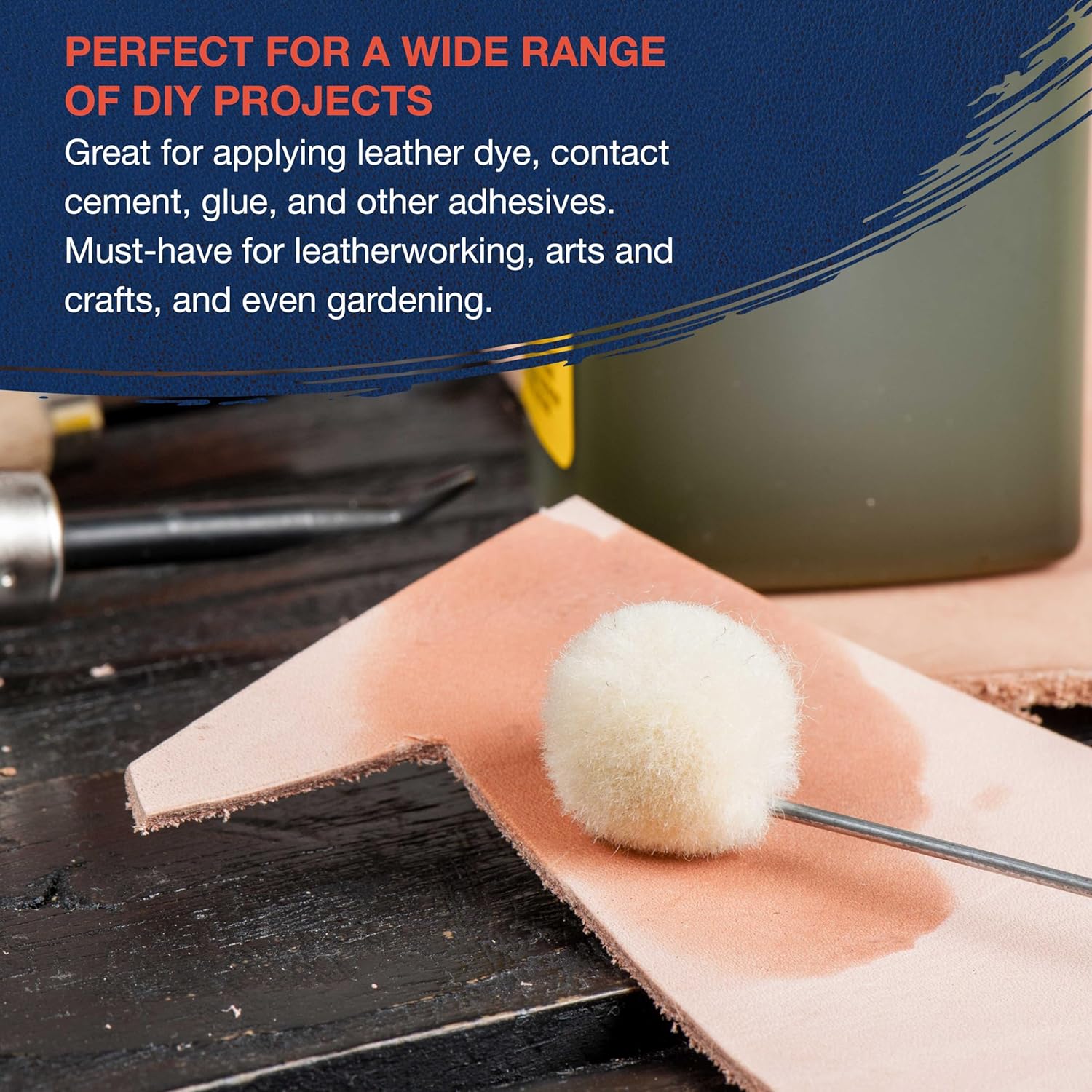 TCP Global 72-Pack Wool Daubers with Clear Plastic Bottles, 4 oz. (120 ml) - Safety Lids, Applicator Ball Brushes for Leather Dye, Dyeing, Painting, Gluing, DIY Arts and Crafts, Contact Cement