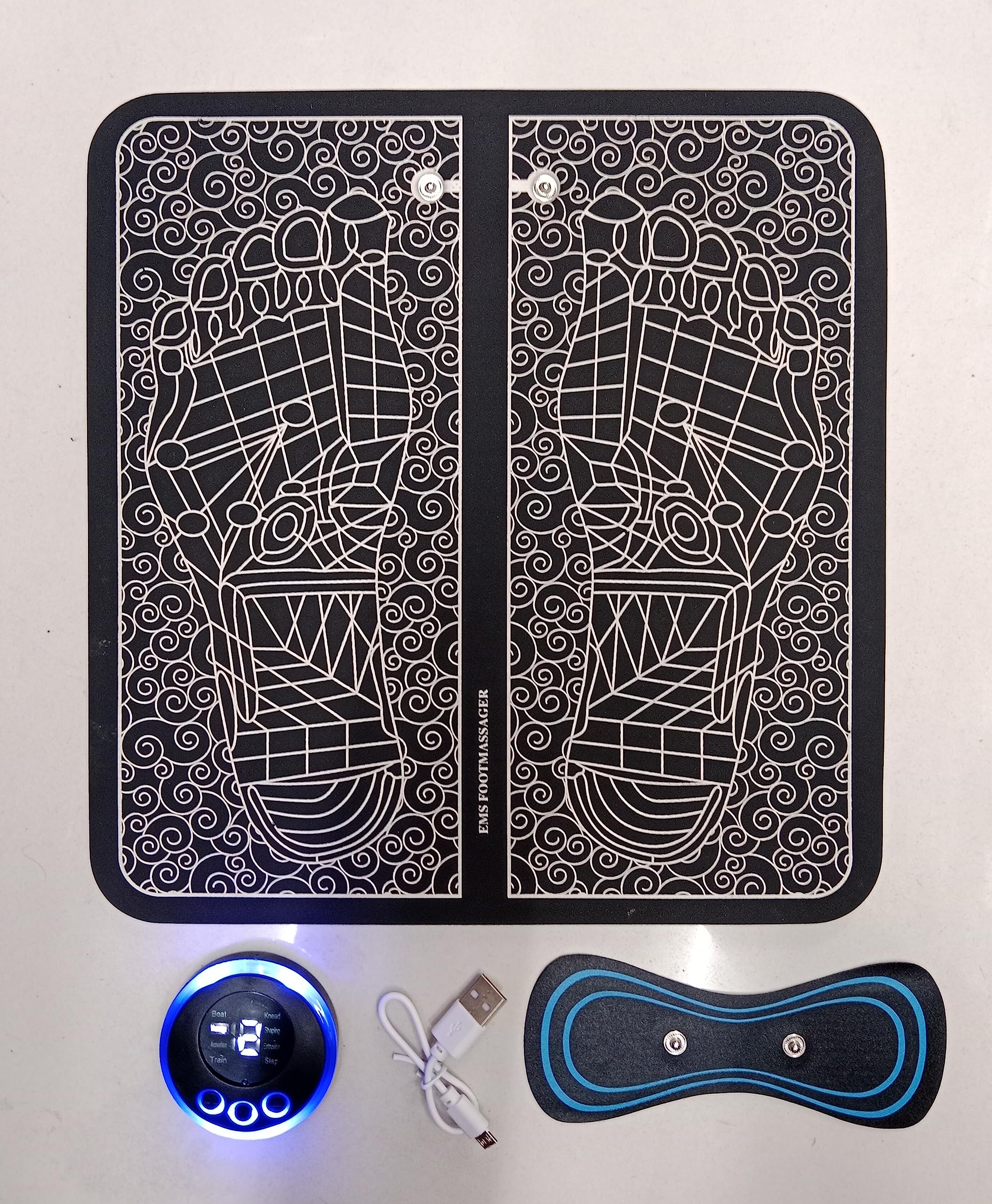 ACUPRESSURE HEALTH CARE SYSTEMS (Ems) Foot Massager Mat, With Cervical Mini Massager Combo Set Muscle Stimulator, Black