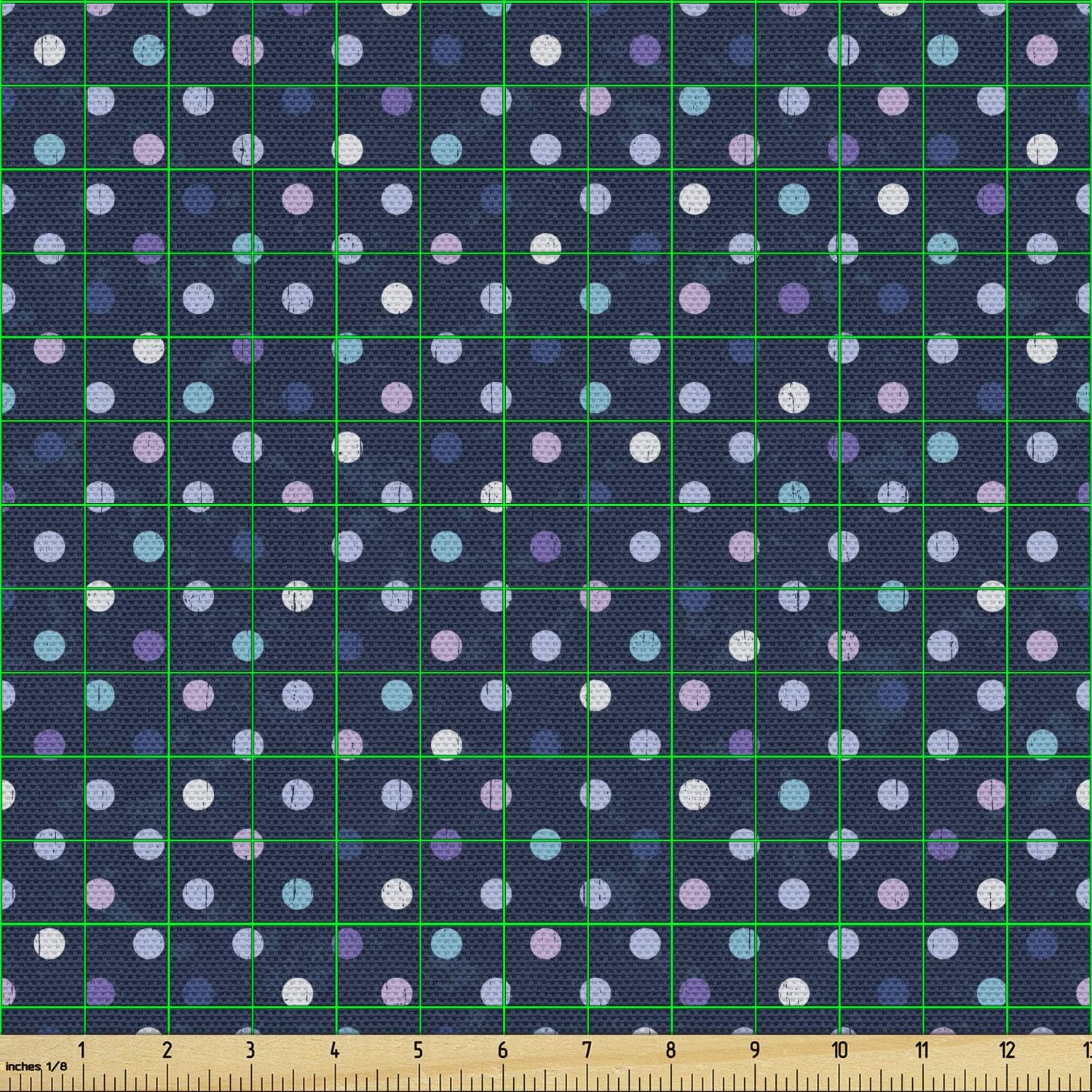 Lunarable Navy Blue Fabric by The Yard, Polka Dots 5 s 6 s Pattern for Room Spots Art Design, Decorative Fabric for Upholstery and Home Accents, 3 Yards, Navy Dark Blue