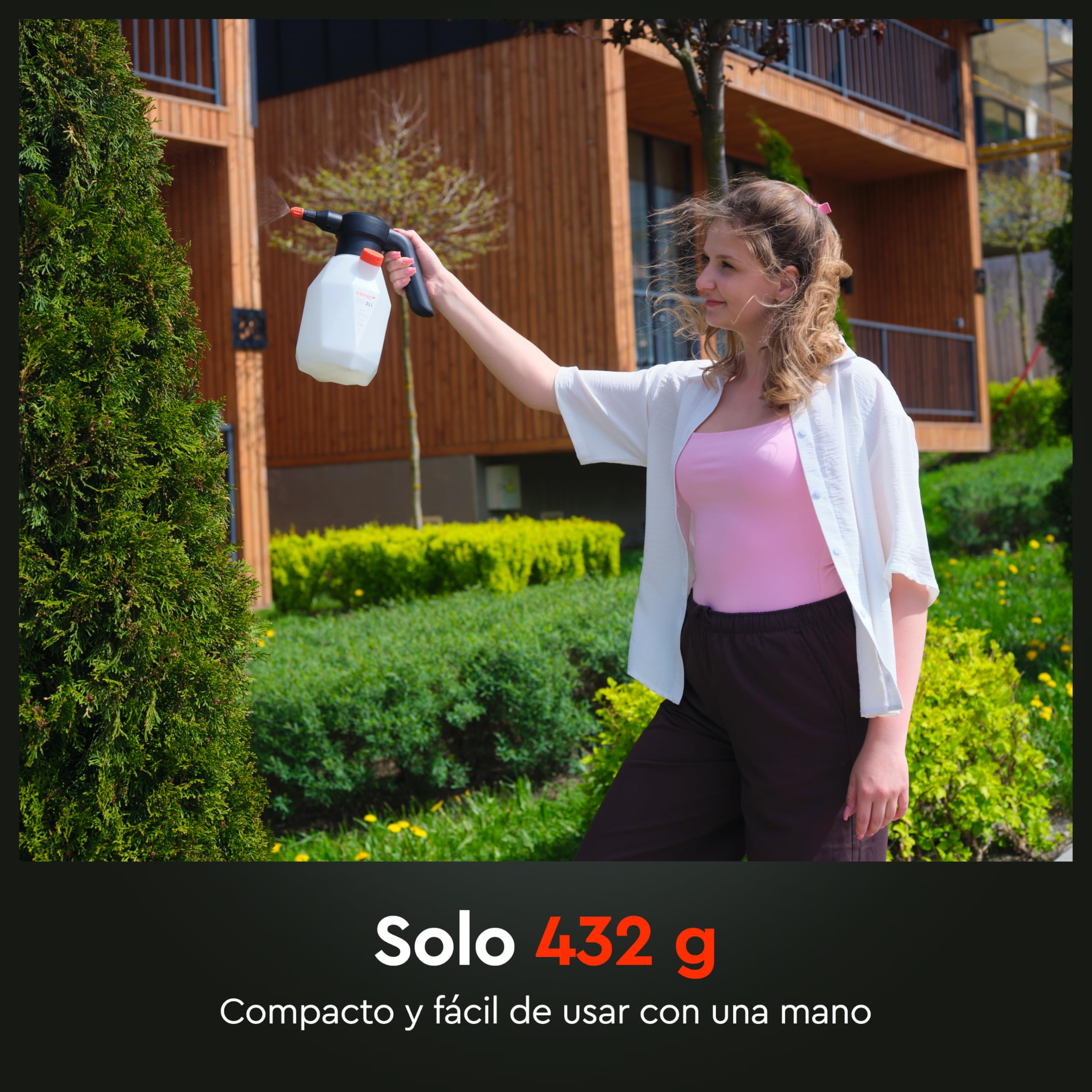 Pulverizador Eléctrico a Batería 2L, Batería Integrada Li-Ion 3,7V 2000 mAh, USB-C, Boquilla Ajustable, 2 Bar, 0,43 kg, para Plantas, Jardín, Terraza y Desinfección - 2Li