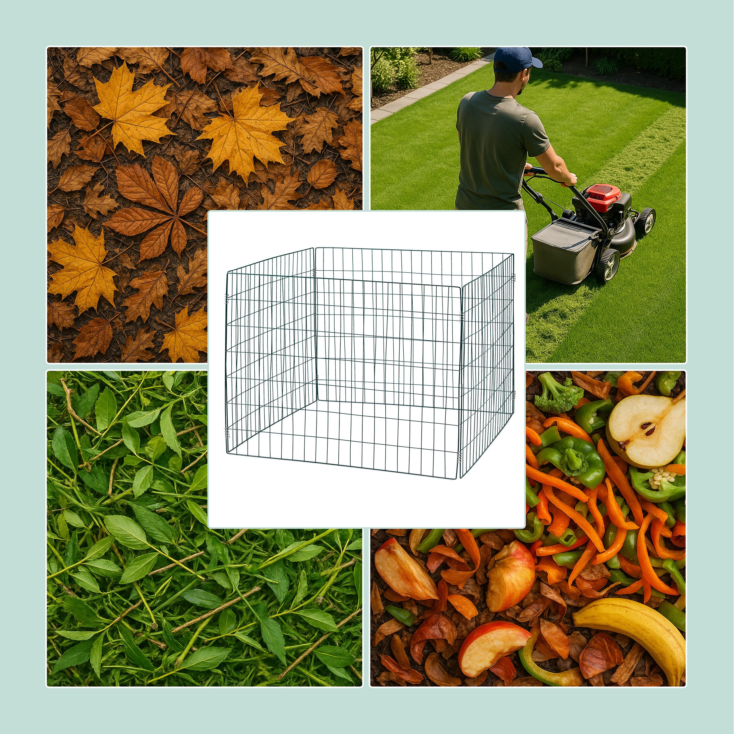 Relaxdays Compostiera in Metallo, Set da 3, per Compost da Giardino, Contenitore Grande, 560 k, Fogliame, Verde Scuro