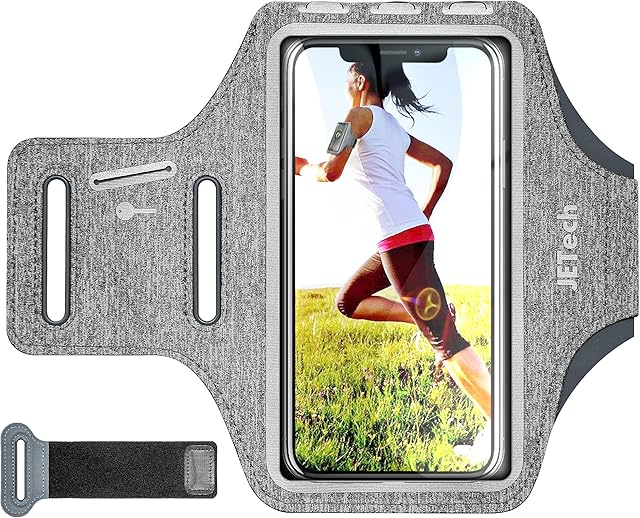 JETech Cell Phone Armband Case for Phone Upto 6.2 inch, Adjustable Band, w/Key Holder and Card Slot, for Running, Walking, Hiking (Grey)