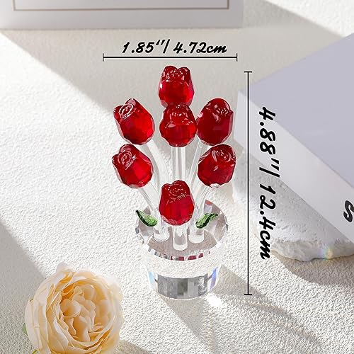 Miniatura 4 de Movdyka Figura de cristal de rosa roja con florero, ramo de flores, adorno de regalo para esposa, novia, mujer, flor de cristal hecha a mano,
