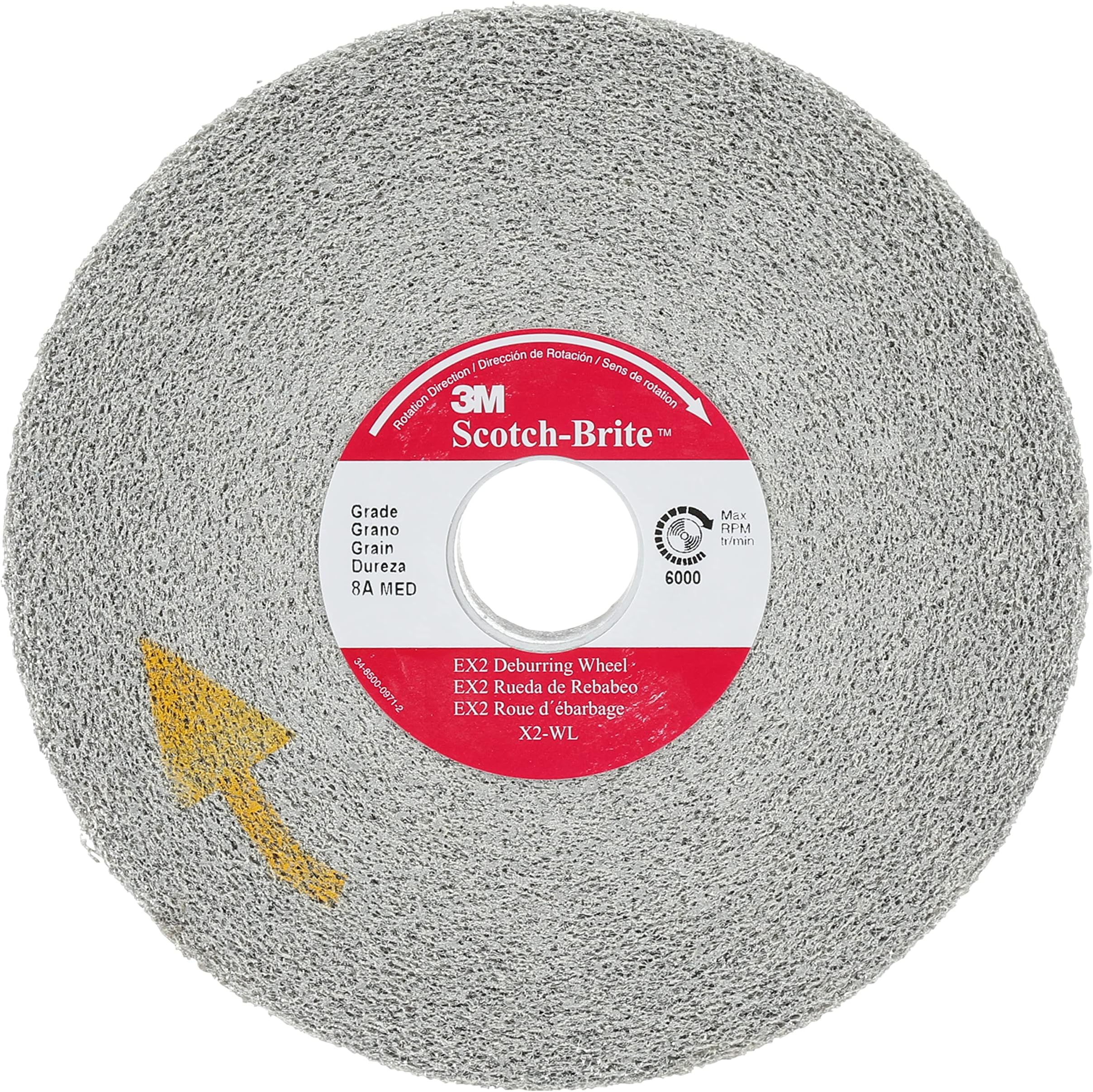 Scotch-Brite EX2 Deburring Wheel, 6 in x 1/2 in x 1 in 8A MED, 4 per case