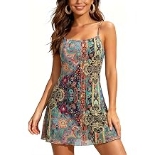 Womens Summer Mini Dress Vintage 90s Spaghetti-Strap A-Line Mesh Sleeveless Boho Sundress