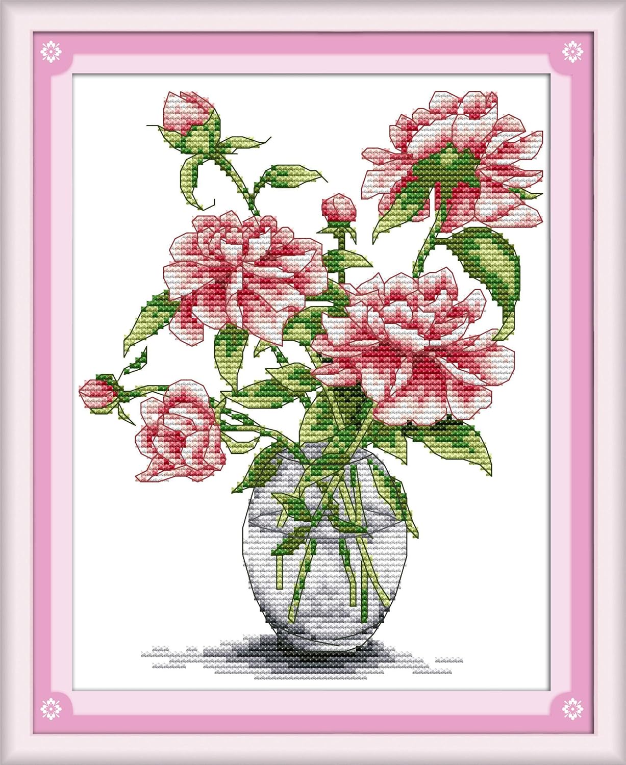 Happy Forever Cross Stitch Kits 11CT Stamped Patterns for Kids and Adults, Preprinted Embroidery kit for Beginner, Flower Vase (H334 Poppy, Size 15''x18'')