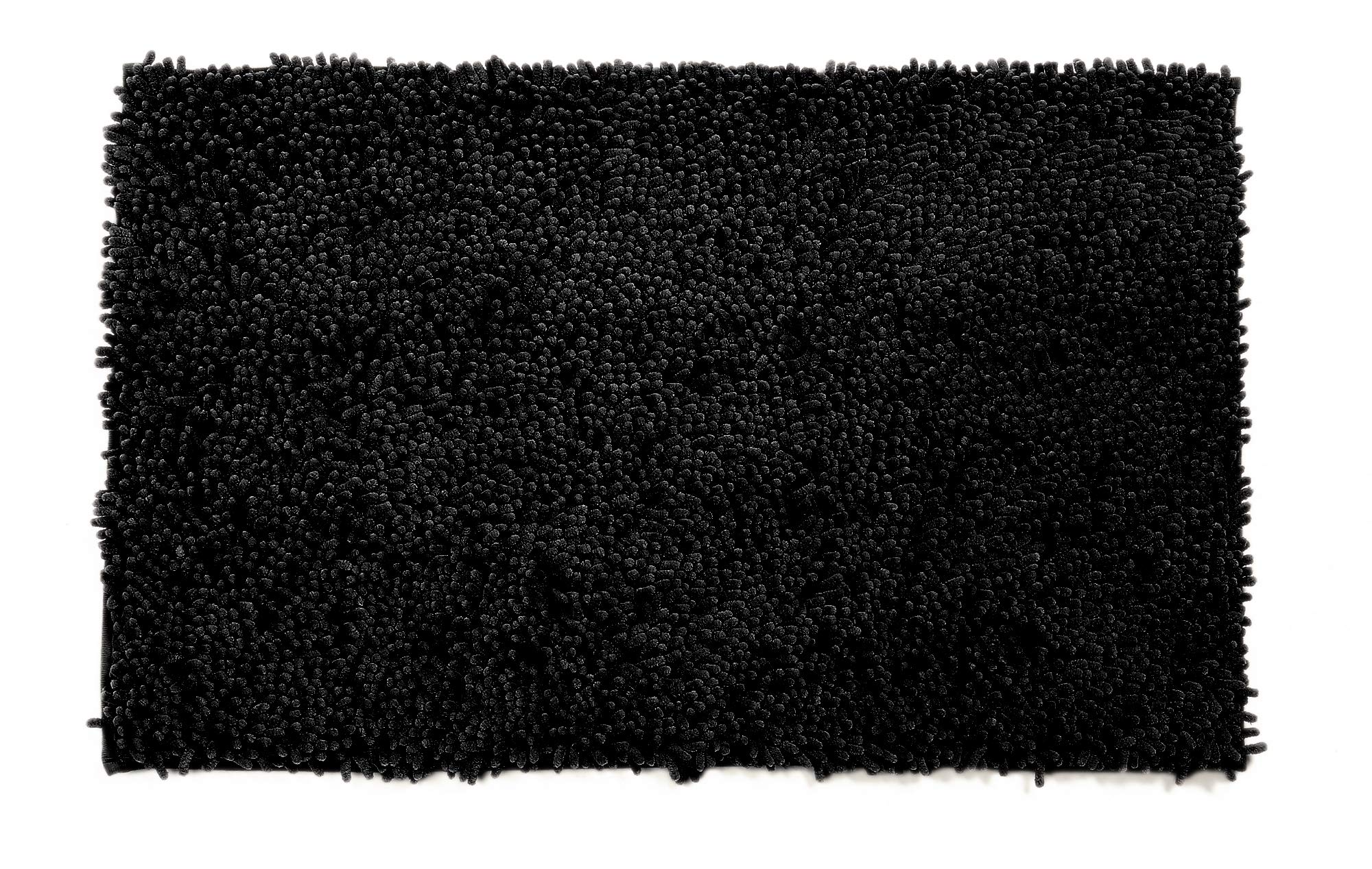 Poligono Set Tappeti Bagno 3 Pezzi in Microfibra, Tappeto Pelo Lungo 50x80 cm, 2 Tappetini Per WC e Water Forma Rettangolare 40X50 cm, Morbido, Antiscivolo, Nero