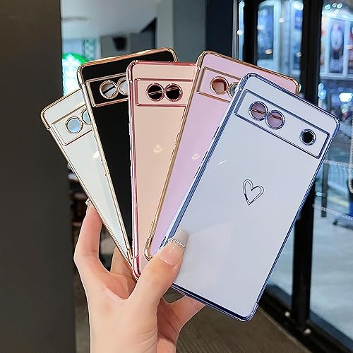 Vista 7 de ZTOFERA Funda diseñada para Google Pixel 7a, bonito patrón de corazones de amor con borde chapado y protección de lente de cámara, para Google Pixel