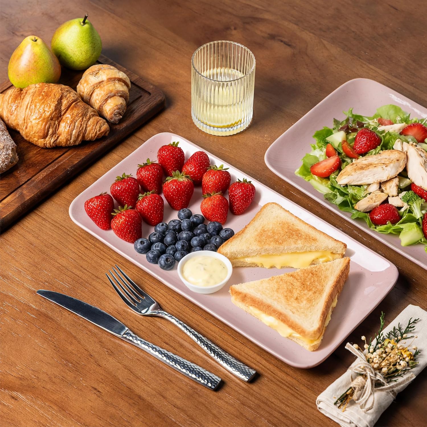 AmorArc Ceramic Serving Platter,Rectangular 16"/14.3"/12.6" inch Serving Dishes for Party Entertaining,Stoneware Serving Trays for Turkey,Salad,Microwave&Dishwasher Safe,Set of 3 -Cloud Pink