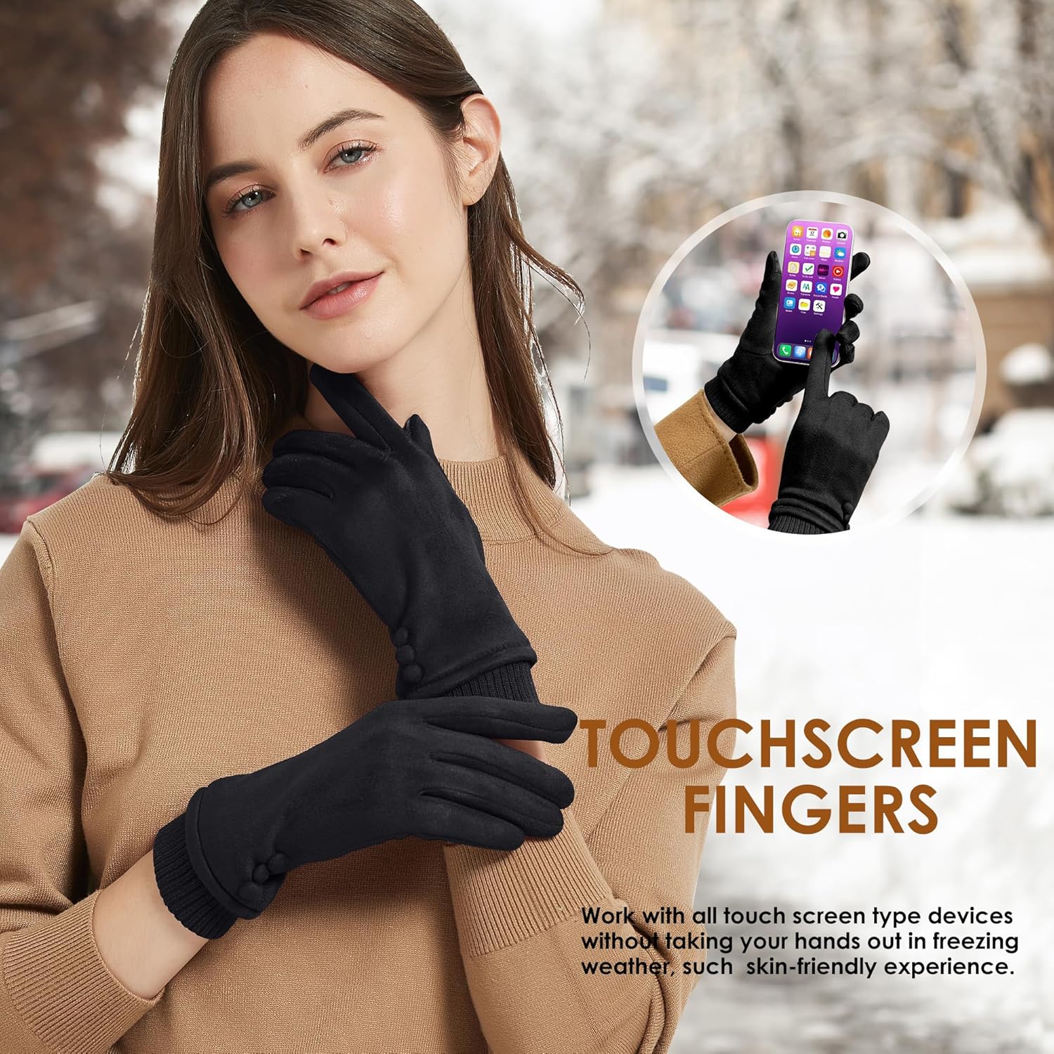 Dsane Womens Gloves Winter Touch Screen Texting Phone Windproof Gloves for Women Fleece Lined Thick Warm Gloves - Image 3
