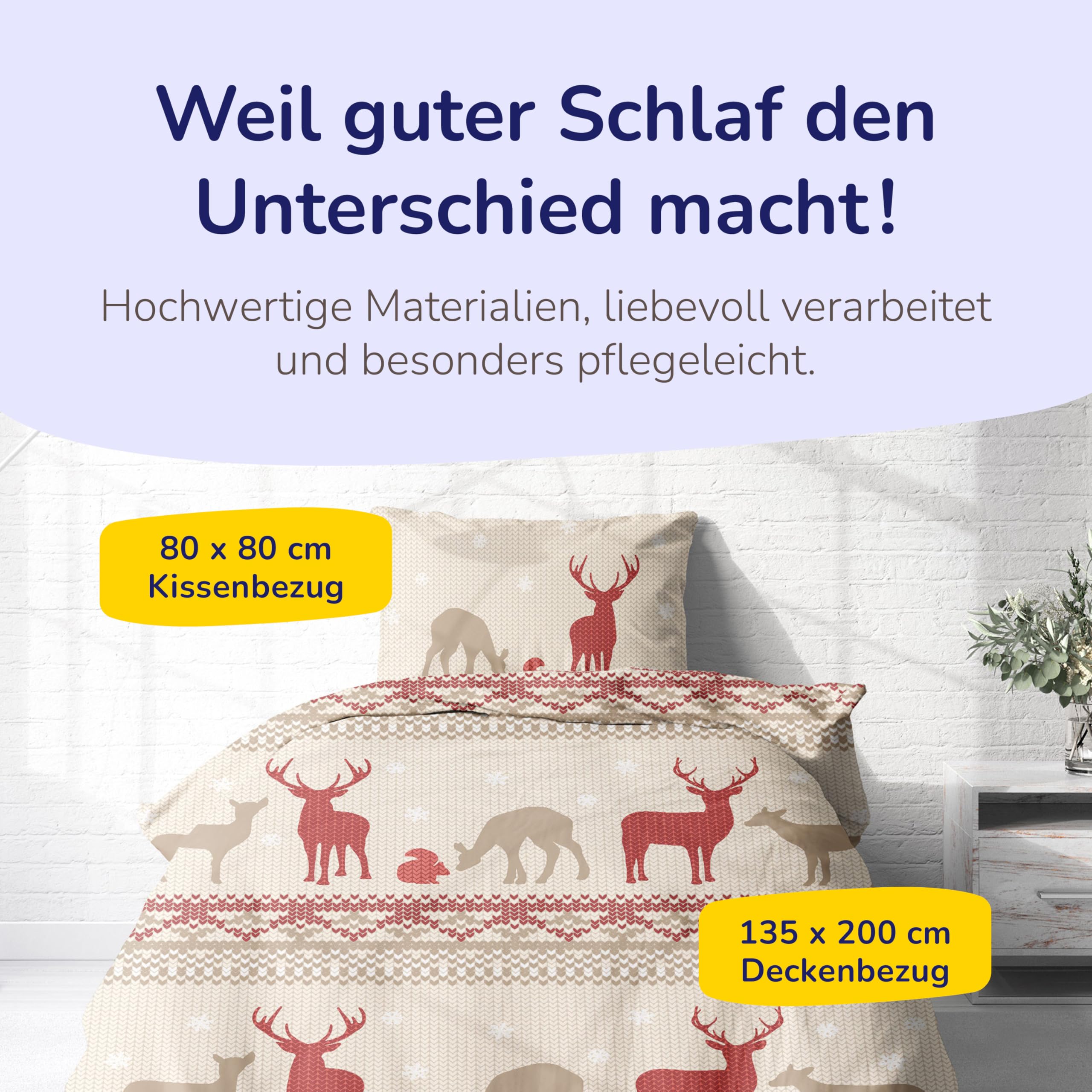 Träumschön Biber Bettwäsche Set 2-teilig – 155x220 Cm + 80x80 Cm, Rosa Weihnachtsdesign, 100% Baumwolle, Flauschig Warm