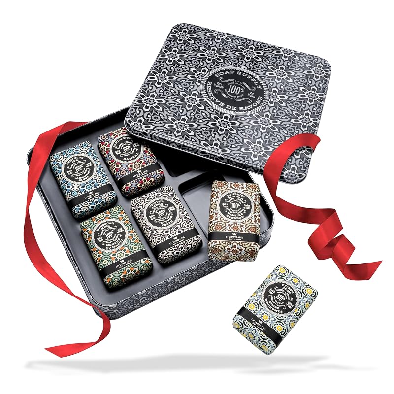La Chatelaine Conjunto de Sabonetes em Barra com Lata, 6 unidades de 250 g, Gray Mosaic