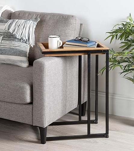 Miniatura 2 de Kate and Laurel Lockridge - Sofá industrial moderno de madera y metal, mesa auxiliar plegable, color marrón rústico claro y negro Natural,Negro