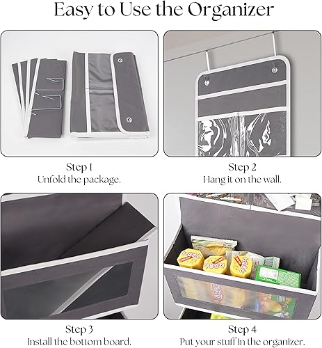 Miniatura 6 de Organizador resistente para colgar sobre la puerta, organizador de montaje en pared con 4 bolsillos de gran capacidad, armario, baño, cuarto de