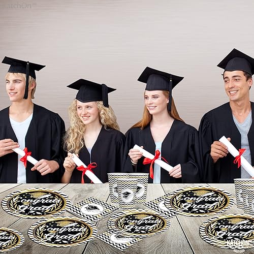 Miniatura 6 de KatchOn, Platos y servilletas de graduación 2023  Sirve a 25 personas  Suministros para fiesta de graduación 2023  Platos y servilletas de