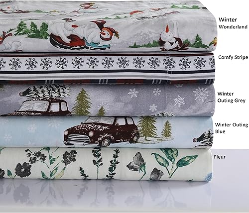 Miniatura 8 de Tribeca Living WIOUSHEETCKGR - Juego de sábanas de bolsillo profundo, tamaño California King, salida de invierno, color gris