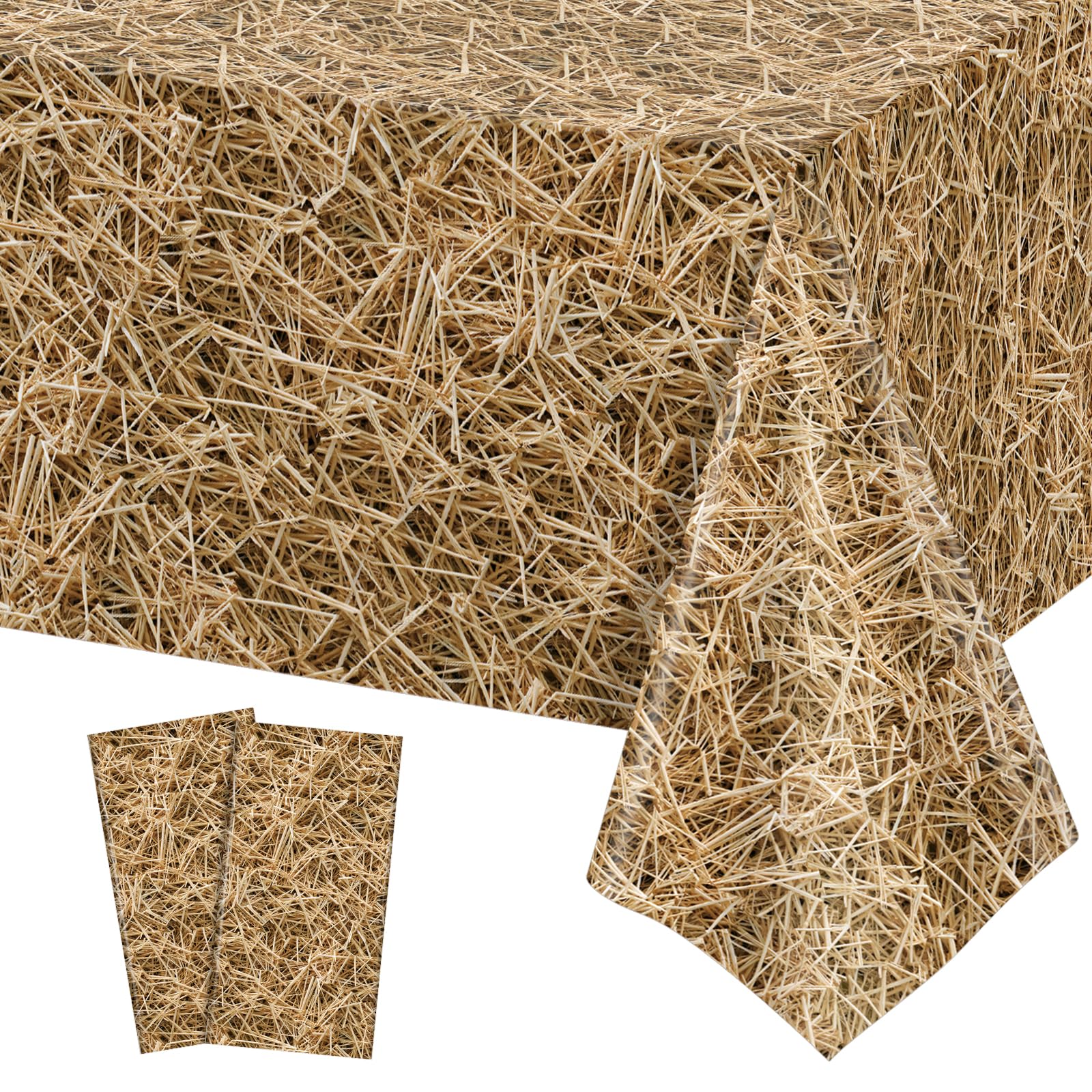 2 Pack Straw Plastic Tablecloth, 137 X 274cm Disposable Farm Hay Tablecloths Waterproof Rectangle Western Birthday Theme Table Cover for Cowboy Western Barn Birthday Baby Shower Party Supplies โ image 1