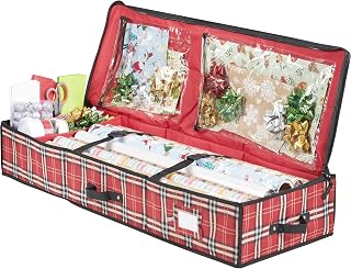 ZOBER Wrapping Paper Storage Containers - 40 Inch Gift Wrapping Organizer Storage W/Interior Pockets - Fits 20 Standard Rolls of Wrapping Paper, Bows, and Ribbons
