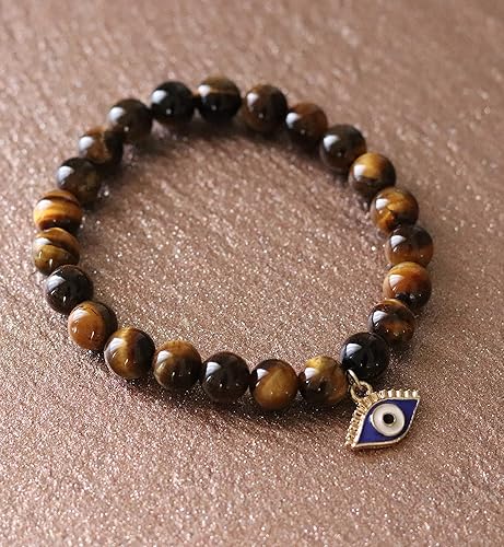Miniatura 4 de Brown Natural Tiger Eye Evil Eye Protection Prosperity Solar Plexus Chakra Healing Crystal Charm Beaded Stretch Gemstone Bracelet