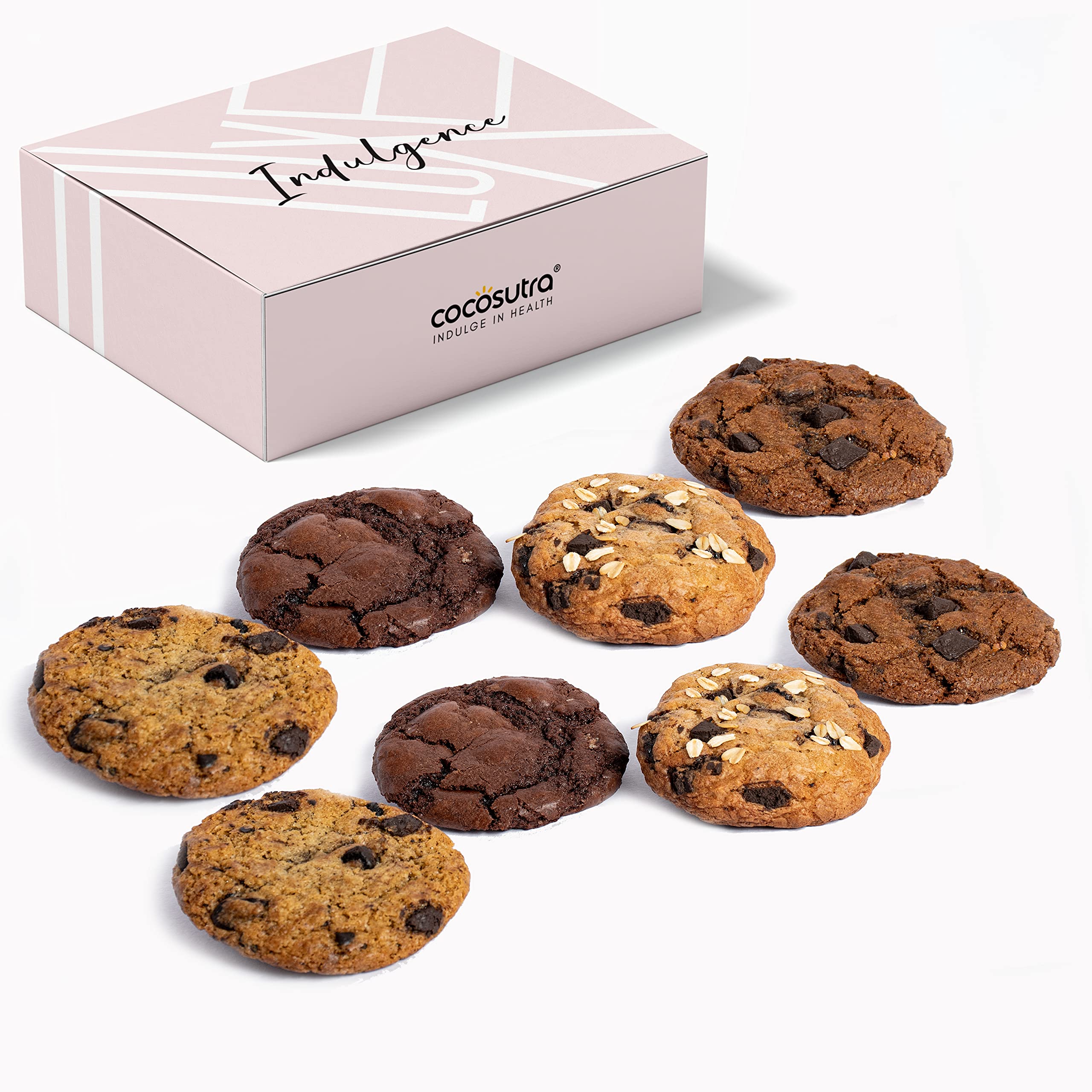Cocosutra Box of 8 Assorted Gourmet Eggless Cookies | 4 Ooey Gooey Premium Chocolate Flavors | Freshly Baked Premium Cookies for Gifting | 320g