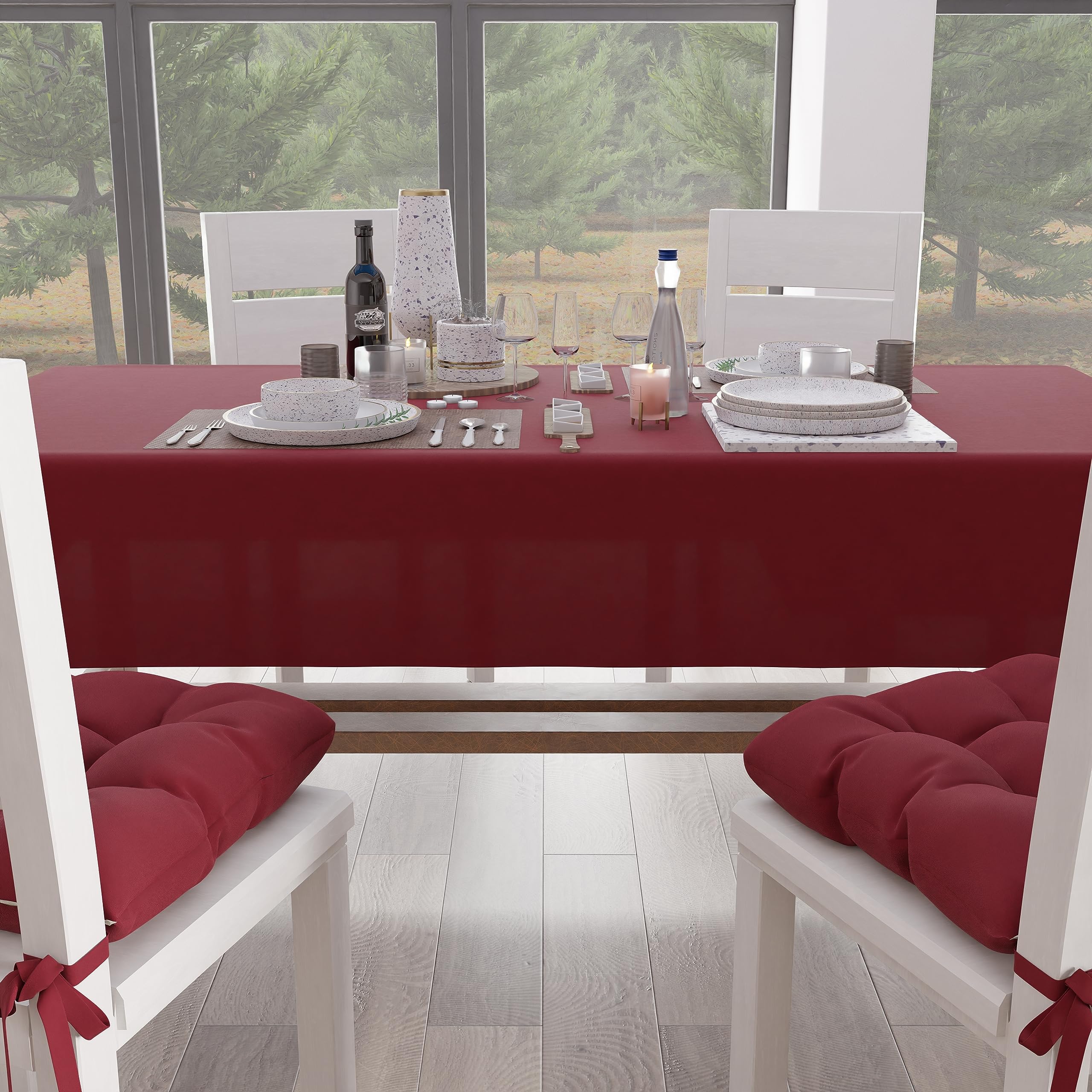 PETTI Artigiani Italiani - Tovaglia, Tovaglia da Tavola, Tovaglia Cucina in Cotone Disegno Tinta Unita Bordeaux X12 Posti (140x240 cm) 100% Made in Italy
