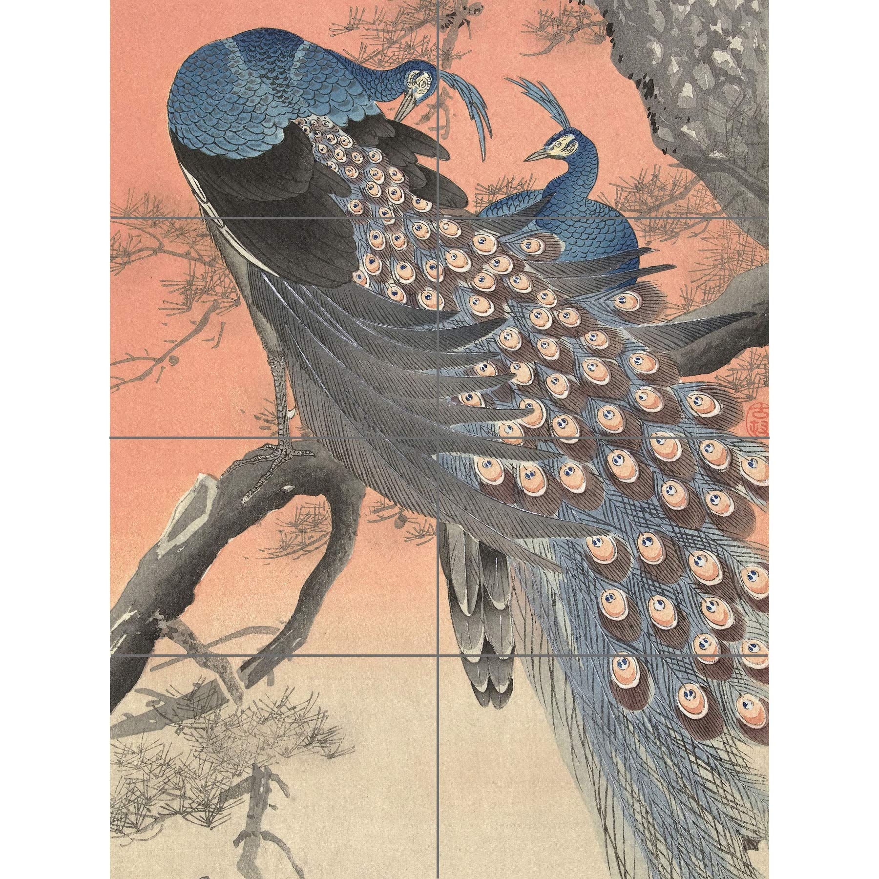 Artery8 Ohara Koson Two Peacocks On Tree Branch Painting XL Giant Panel Poster (8 Sections)