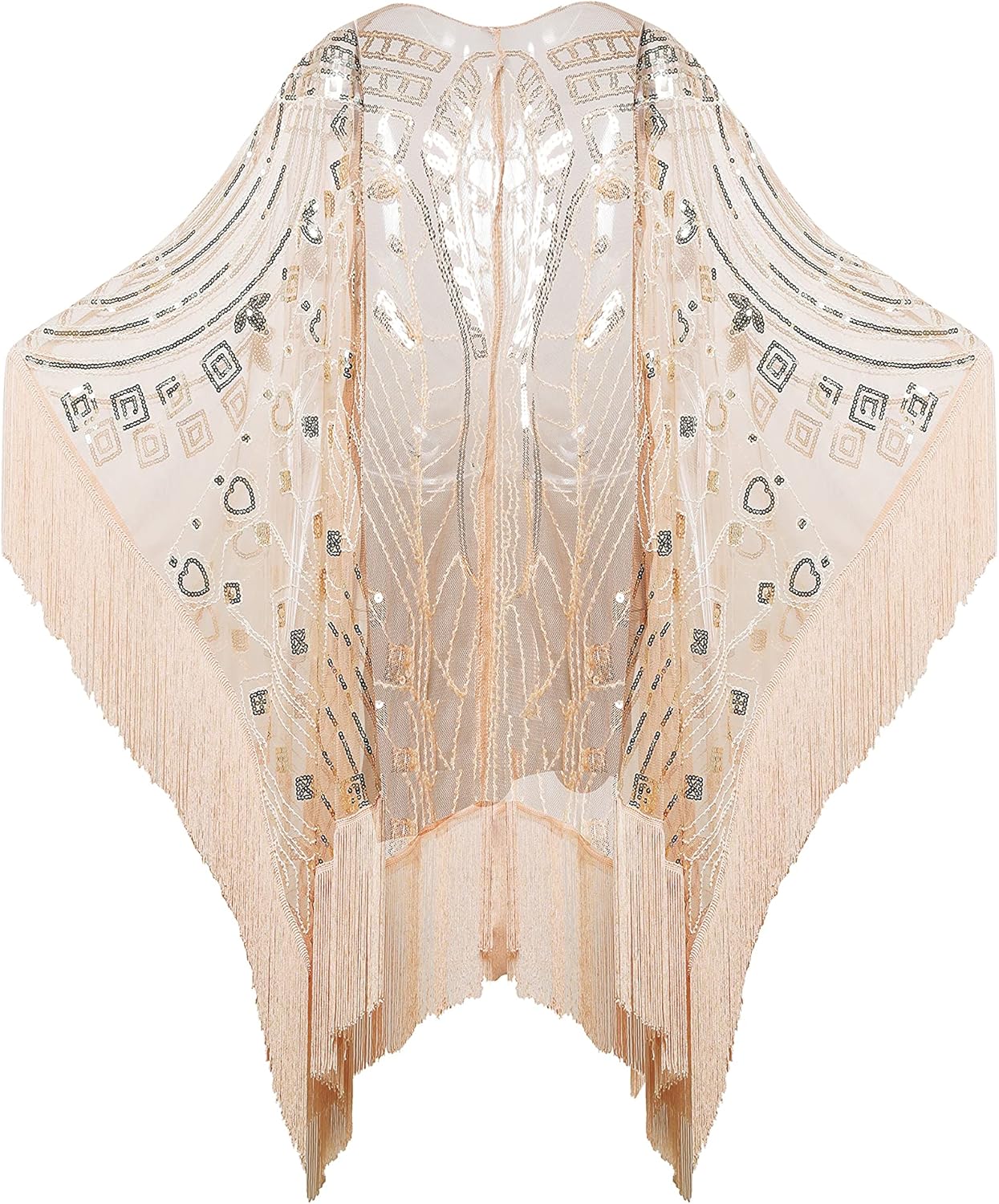 BABEYOND 1920s Sequin Beaded Shawl Wraps Fringed Evening Cape Scarf for Wedding