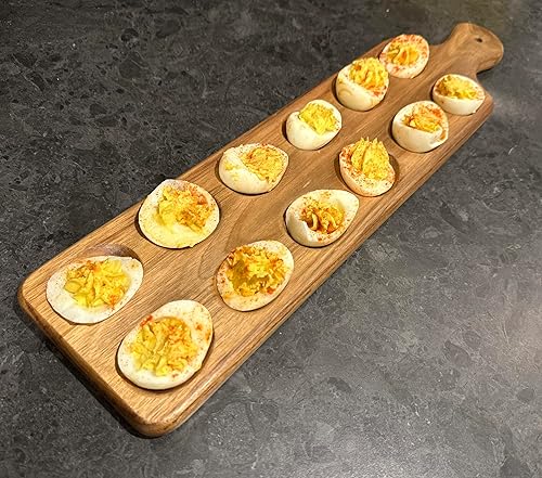 Mrs. M's Floral Cart Plato de huevos Deviled y tabla de embutidos, fabricada con madera de acacia de alta calidad, fácil de lavar y se puede