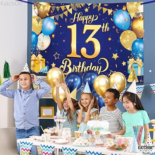 Miniatura 3 de KatchOn, Cartel azul extragrande de feliz cumpleaños número 13, 72 x 44 pulgadas, decoraciones de cumpleaños número 13 para niños y niñas,