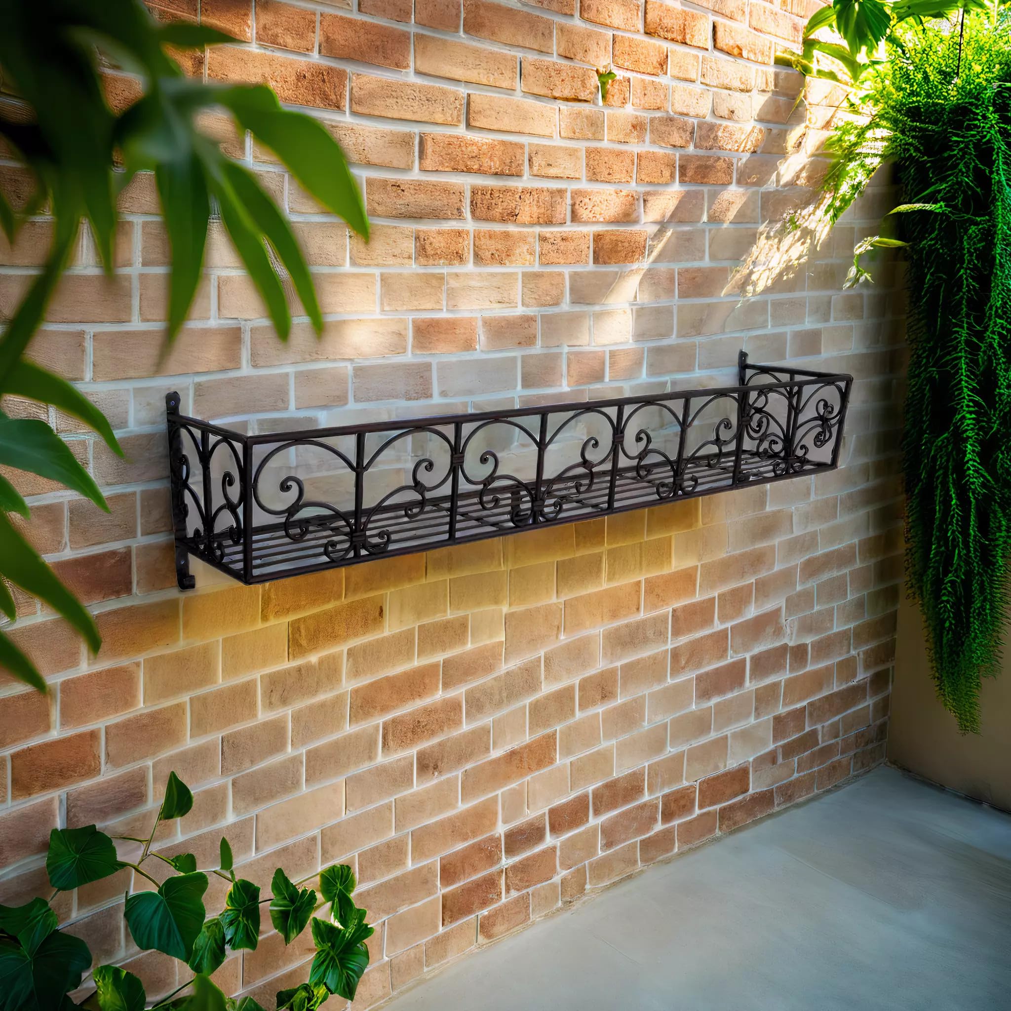 ecosoul Bloembak Fiona metalen bloemenwandmand H/B/T 25/110/24 cm ijzer, donkerroestkleurig gelakt voor bevestiging aan de buitenwand, wandhouder, langwerpig rechthoekig
