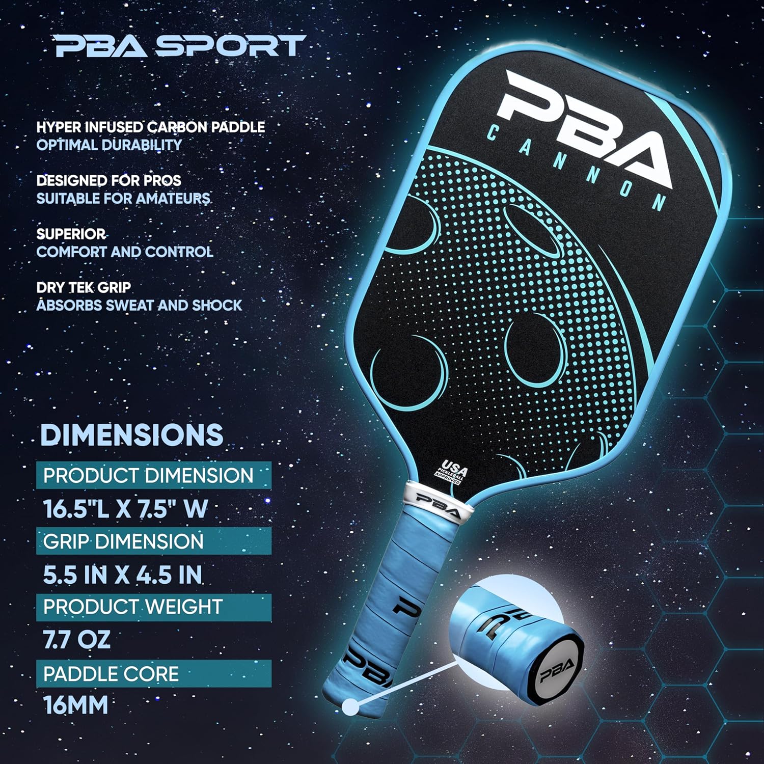 The Official Paddle of The Pickle Ball Association | The Cannon Pickleball Paddle crafted by PBA Sport | Carbon Fiber Pickleball Paddle | Designed for Power & Control | USA Pickle Ball Approved | 16MM