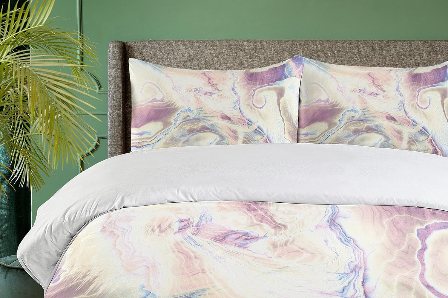 Ambesonne Marble Duvet Cover Set, Vintage Antique Ottoman Art Forms with Faded Blurry Colors Picture, Decorative 3 Piece Bedding Set with 2 Pillow Shams, King Size, Rose Blue