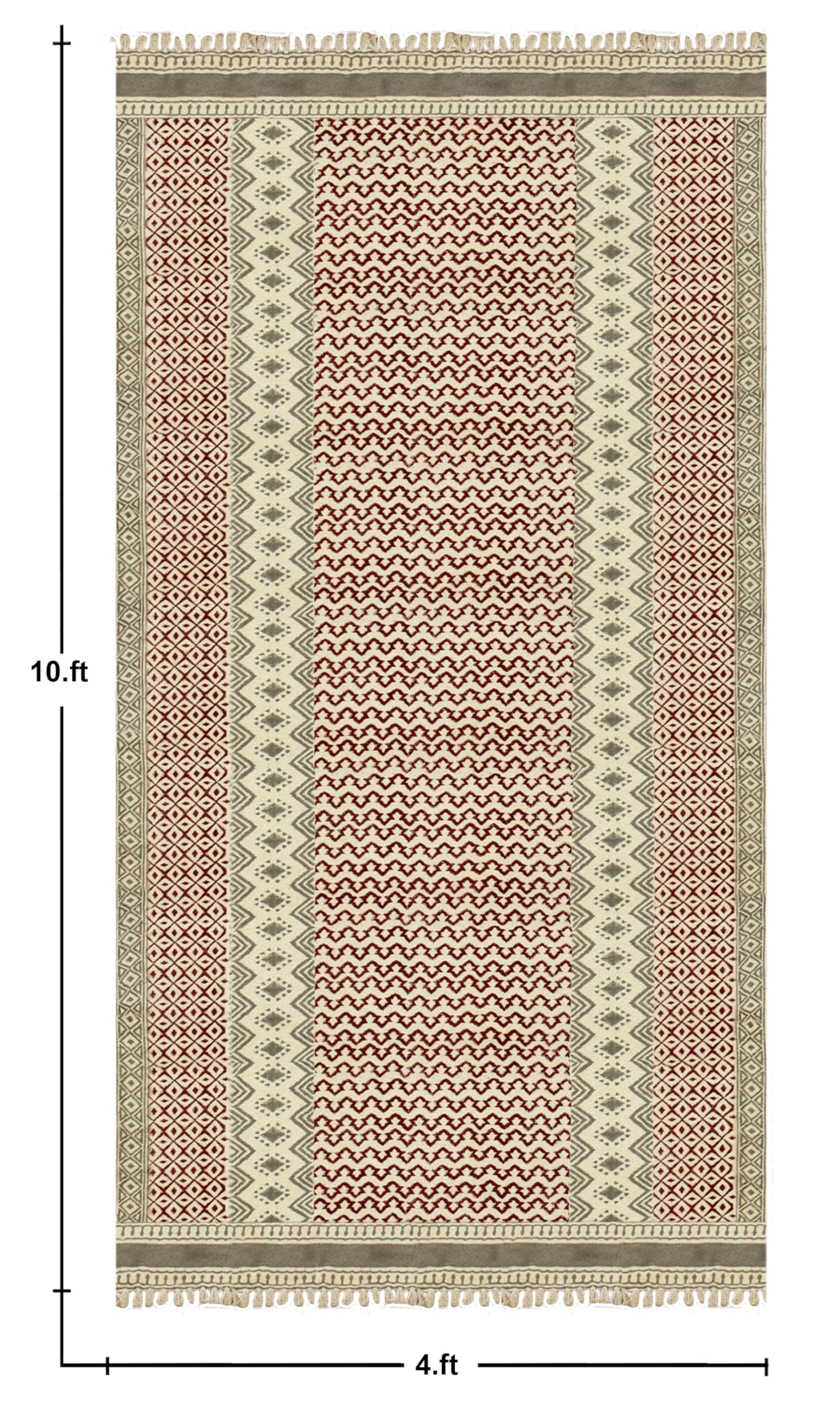 Kelim-Läufer, 2,6 x 18 cm, roter und Grauer Flachgewebe-Läufer für drinnen und draußen, 0,19 Zoll, steinwaschbarer Baumwollteppich, Boho-Teppiche für Küche, Eingangsbereich