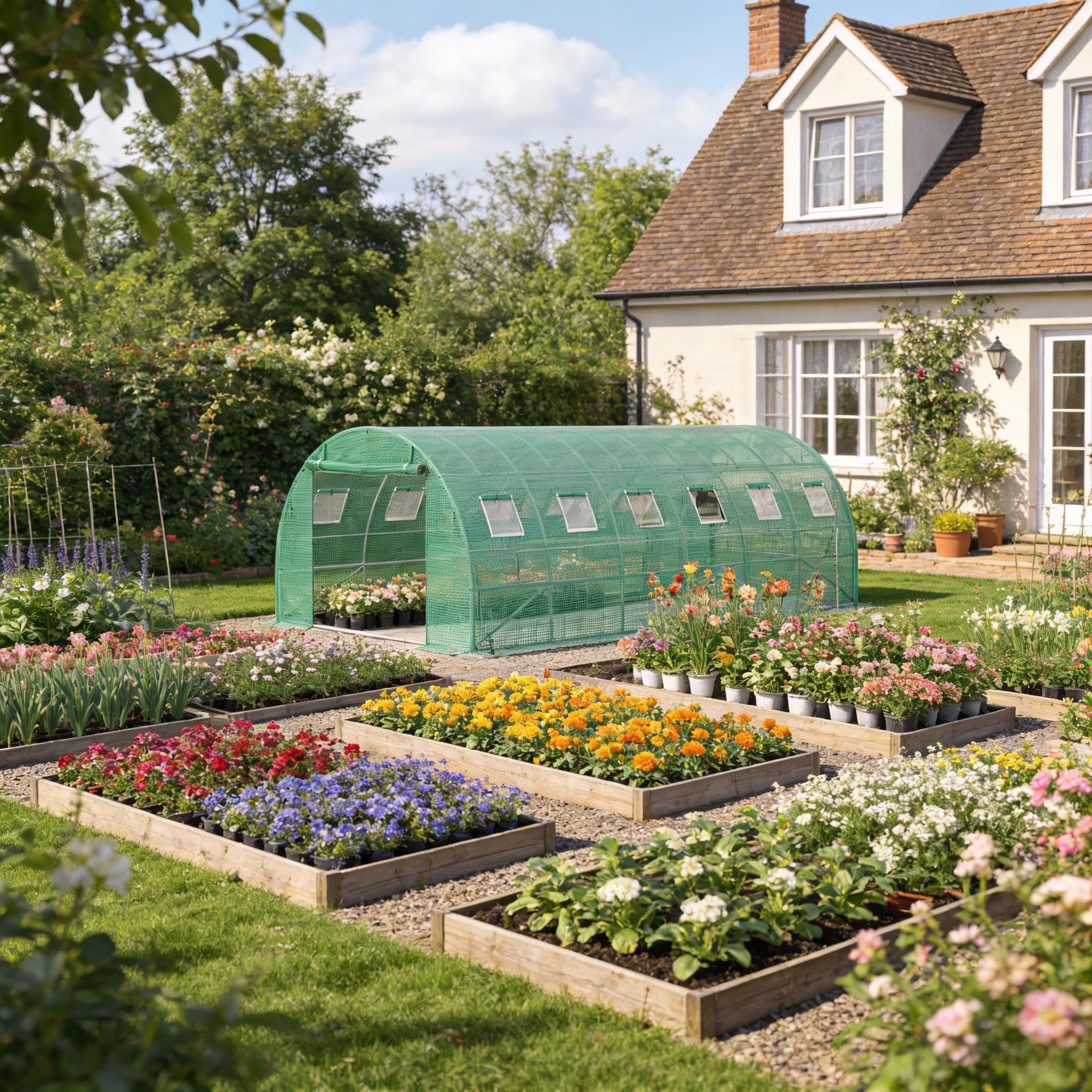 YRHome 3x6x2m Gartengewächshäuser mit Tür & Aufrollbare Fenster Foliengewächshaus mit Stahlfundament aus verzinktem Stahl Tomatenhaus Winterfest Folienzelt Treibhaus Pflanztunnel UV-Schutz für Gemüse