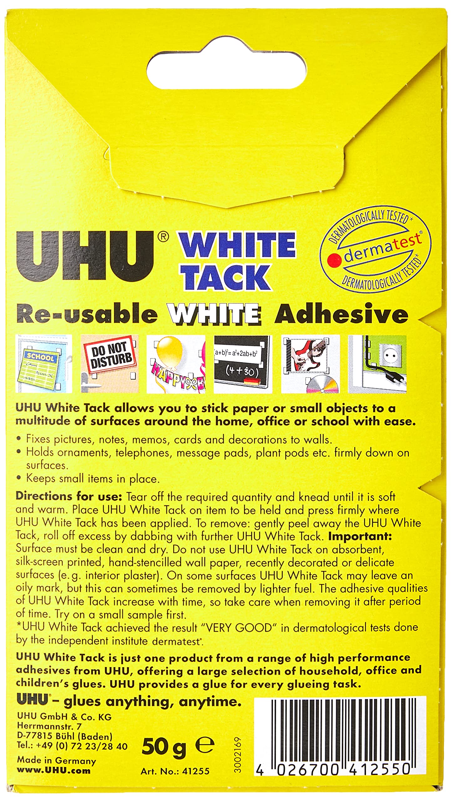 UHU White Tack Doppia Confezione - Stucco Adesivo Riutilizzabile Bianco Per Decorazioni E Carta - Foto 2