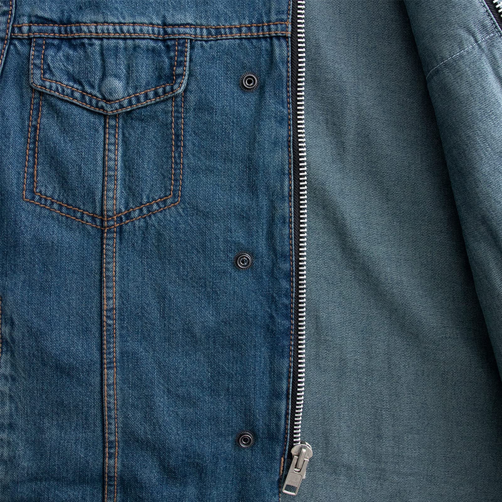 First Mfg Co Havoc Men's Denim Vest: Lightweight Washed Denim, Conceal Carry Pockets, Full Panel Back, Snap Closure Pockets, S-5X