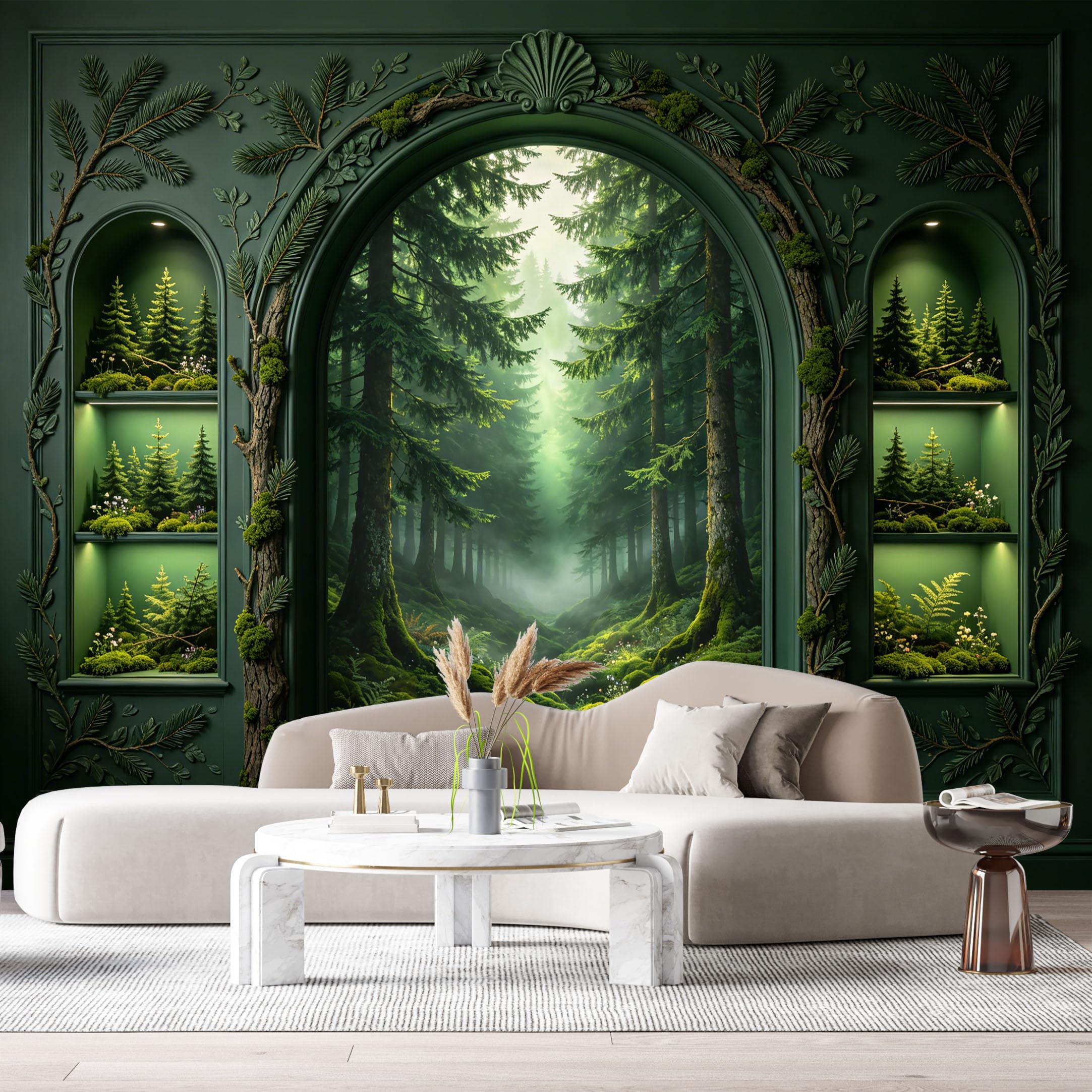 Custom Size Wall Murals Forest Fantasy Green Archway 3D Trompe L'Oeil SelfAdhesiveWall Fabric Removable Wallpaper Wall Decor for Living Room Bedroom Bathroom