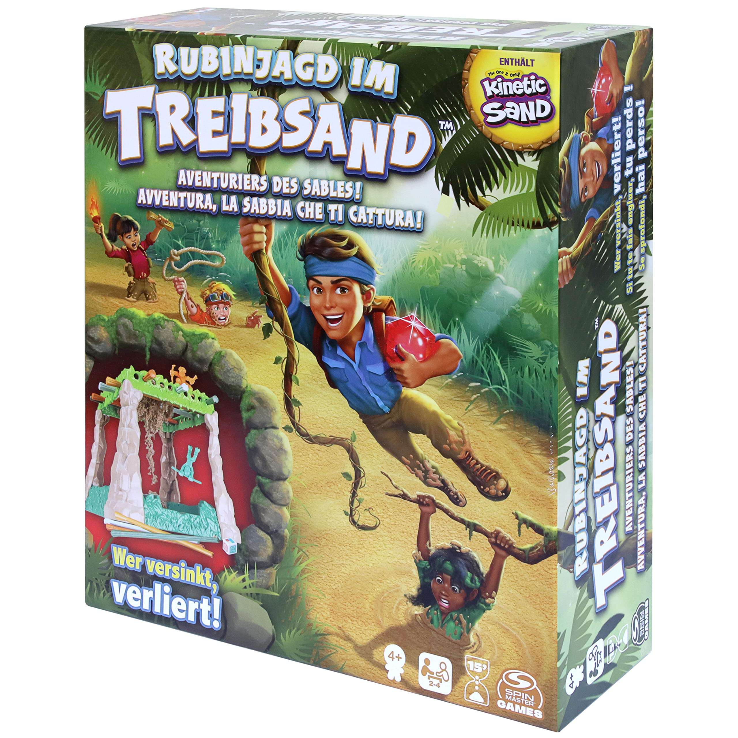 Spin Master Games - Polowanie na rubiny na ruchomych piaskach, gra przygodowa z oryginalnym piaskiem Kinetic - dla 2-4 zręcznych poszukiwaczy skarbów od 4 lat