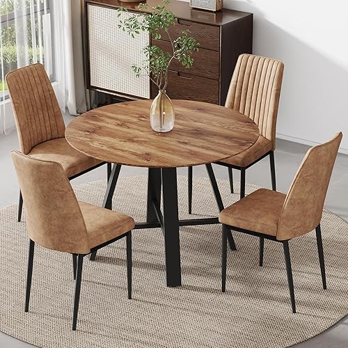 Miniatura 13 de Juego de 4 sillas de mesa de comedor redondas de 42 pulgadas para 4 sillas de mesa de cocina modernas para 4 mesas de comedor de madera, sillas