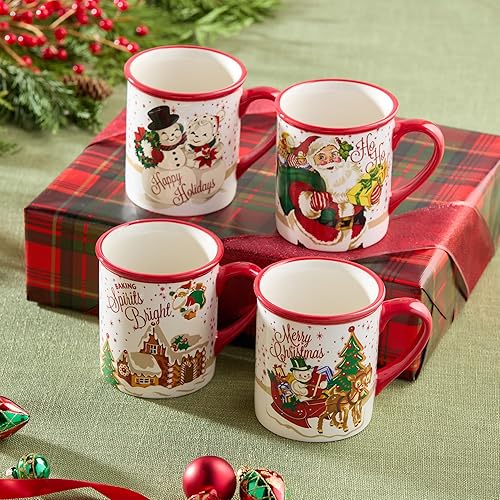 Certified International Santa's Retro Set de 4 tazas 5.25" x 3.75" x 4.25" 18 onzas, ideal para cacao caliente junto a la chimenea, café, un café