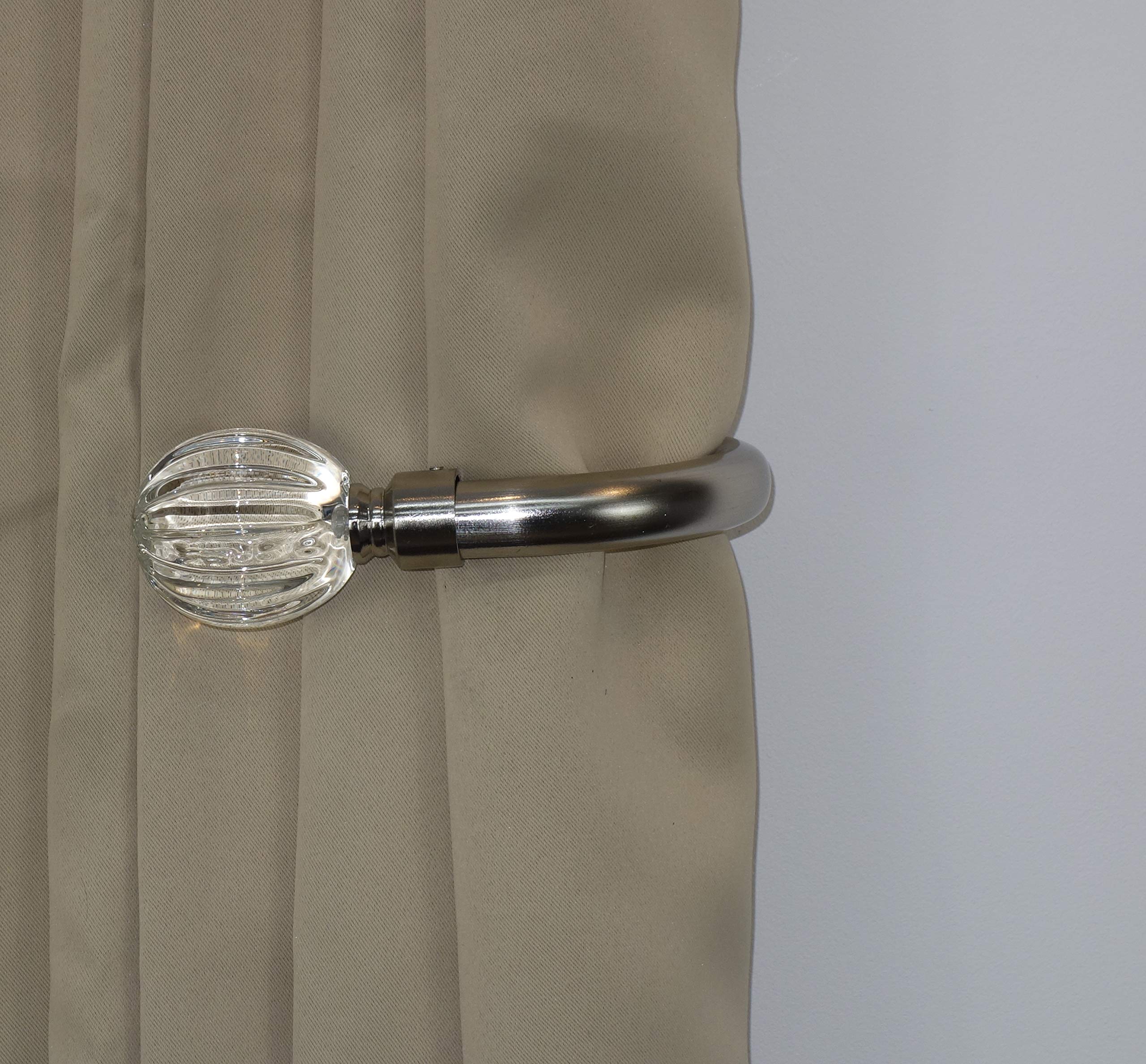 Home Harmony® Marble Diamante Finial Telescopic Extendable Curtain Pole set In Black or Silver and Matching Holdbacks Available (Silver, Holdback Pair)