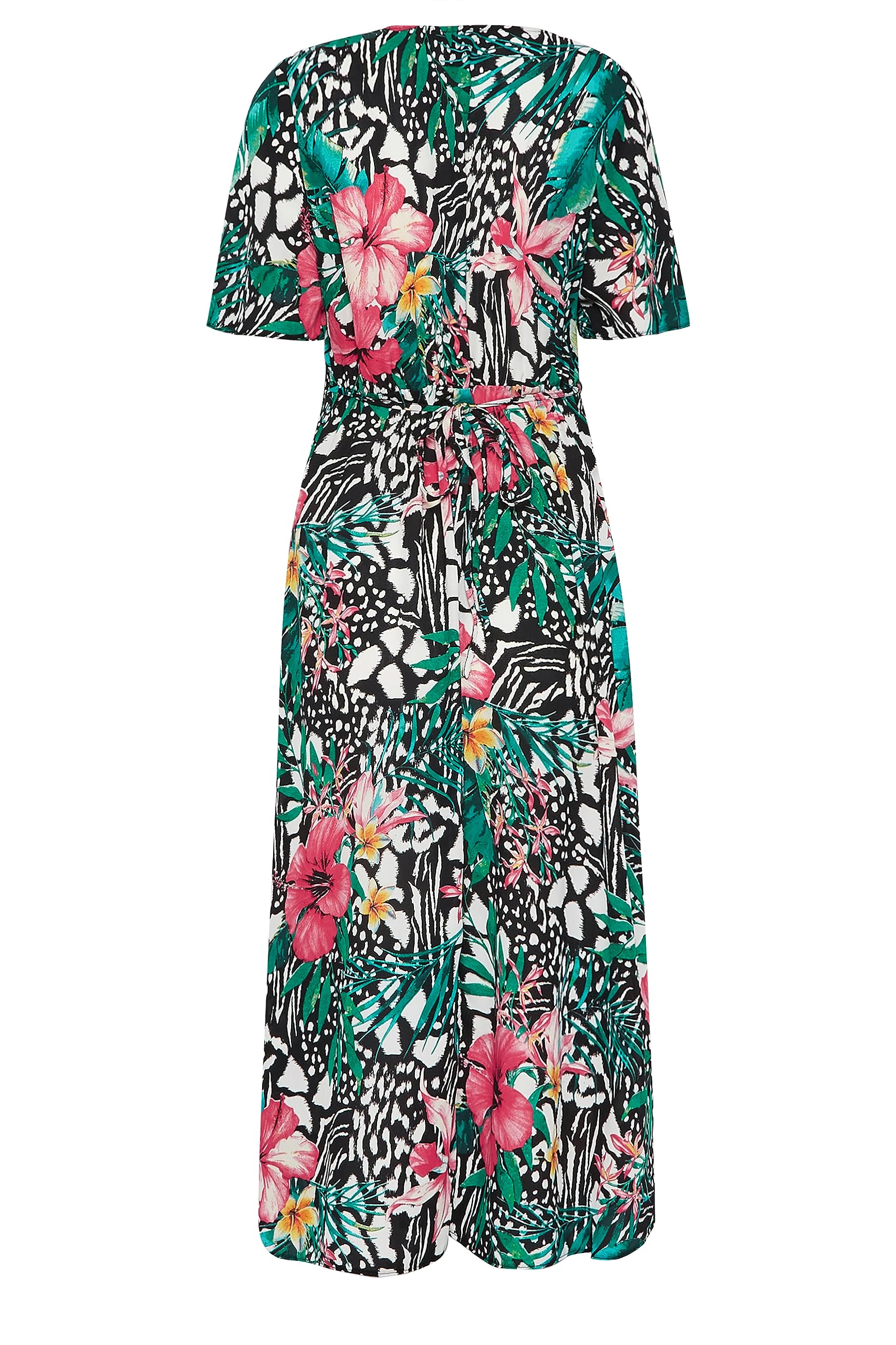 M&Co Women's Black Tropical Mixed Print Midi Tea Dress Size 10