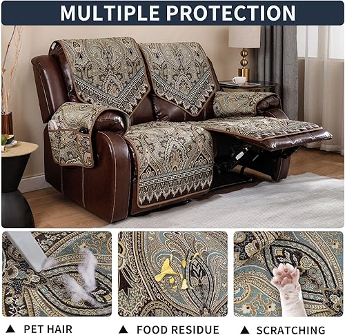 Miniatura 4 de LUFEIJIASHI Fundas impermeables para sofá reclinable, fundas antideslizantes para sofá reclinable de 2 asientos, fundas de sofá reclinable de