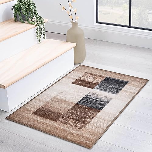 Superior Alfombra antideslizante para interiores, decoración rústica de suelo, alfombra con bloques de color para sala de estar, dormitorio,