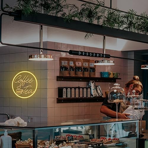 Miniatura 8 de Kavaas Letreros de neón de café y té de 11.8 x 11.8 pulgadas, letrero de neón tallado en 3D para estación de cafetería, barra de té, decoración de